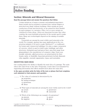 Active Reading Minerals and Mineral Resources Answer Key  Form