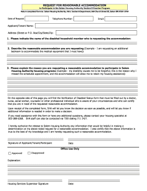 Reasonable Accommodation Form City of Salem, Oregon Cityofsalem