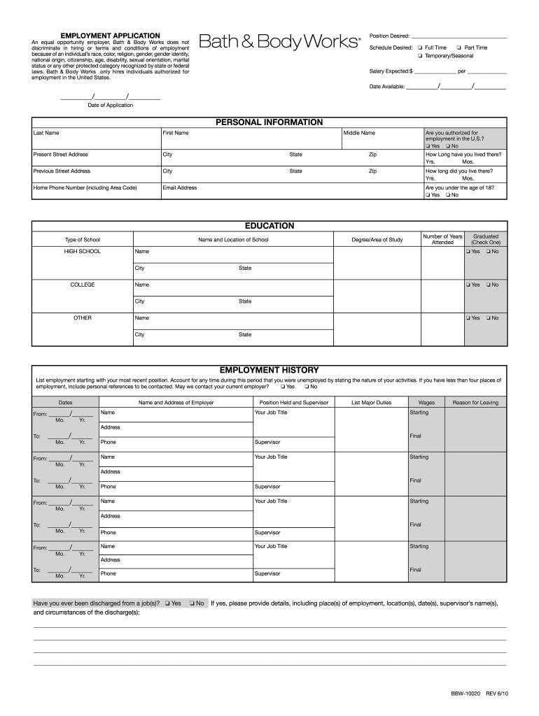  Body Works Employment 2010-2024