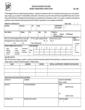 The Old Spaghetti Factory Employment Application  Form