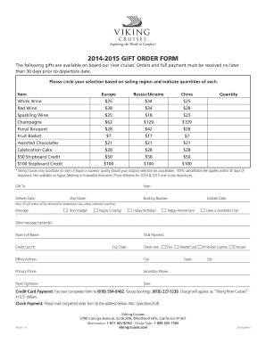 Viking Cruises Gift Order Form