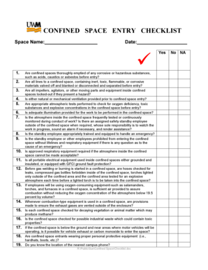 Confined Space Checklist  Form