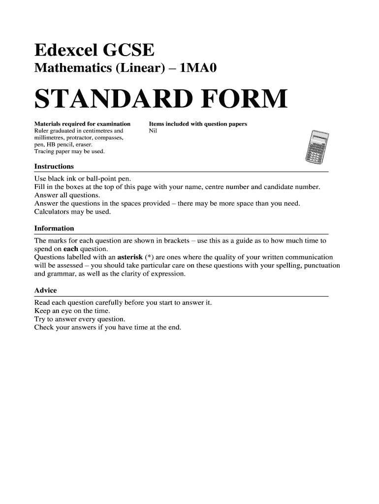 Edexcel Gcse Mathematics Linear 1ma0  Form