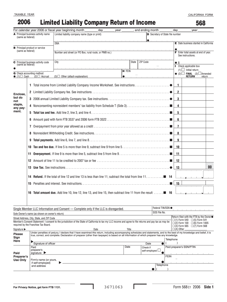  Form 568 Limited Liability Company Return of Income 2019