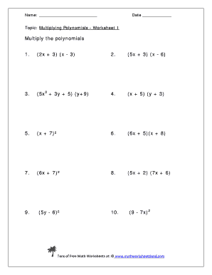 BMultiplyingb Polynomials Five Pack Math Worksheets Land  Form