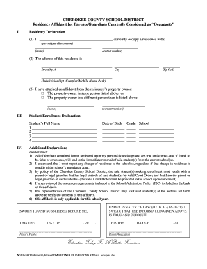 Residency Affidavit for Occupants Cherokee County Schools Cherokee K12 Ga  Form
