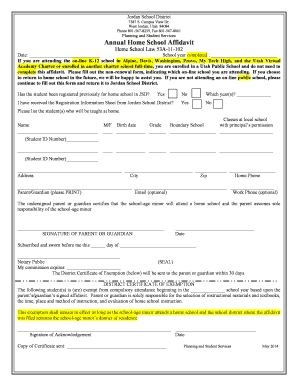 Jordan School District Homeschool Affidavit  Form