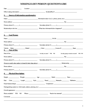 Lost Person Questionnaire  Form