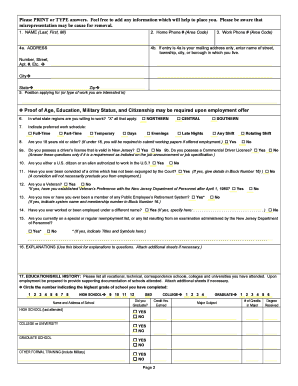 Dpf 663 DOC NJDOT Employment Application Newjersey  Form