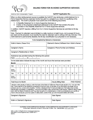  Billing Form for in Home Supportive Services California Victim Vcgcb Ca 2013