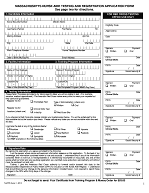 MASSACHUSETTS NURSE AIDE TESTING and REGISTRATION APPLICATION FORM Redcross