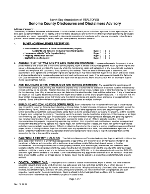 Sonoma County Disclosures and Disclaimers Advisory and Agr  Form