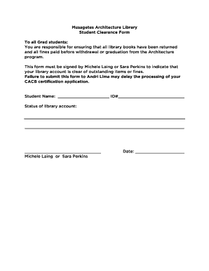 Application for Library Clearance  Form