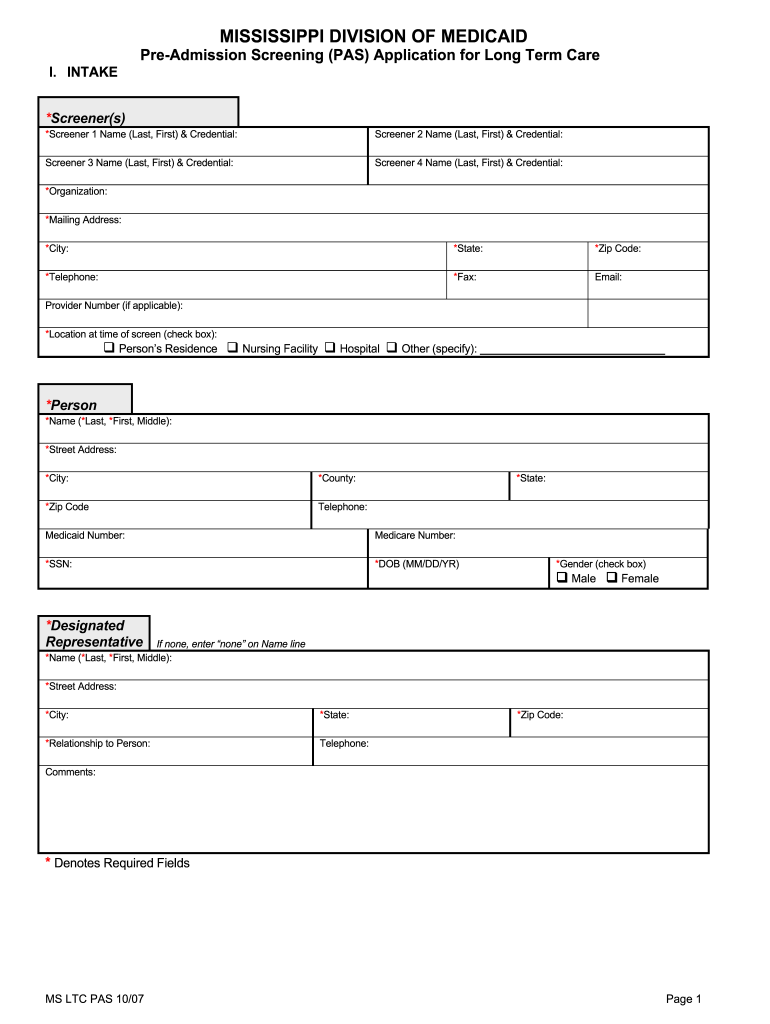 Get and Sign Mississippi Pre Admission Screening Form 2007-2022