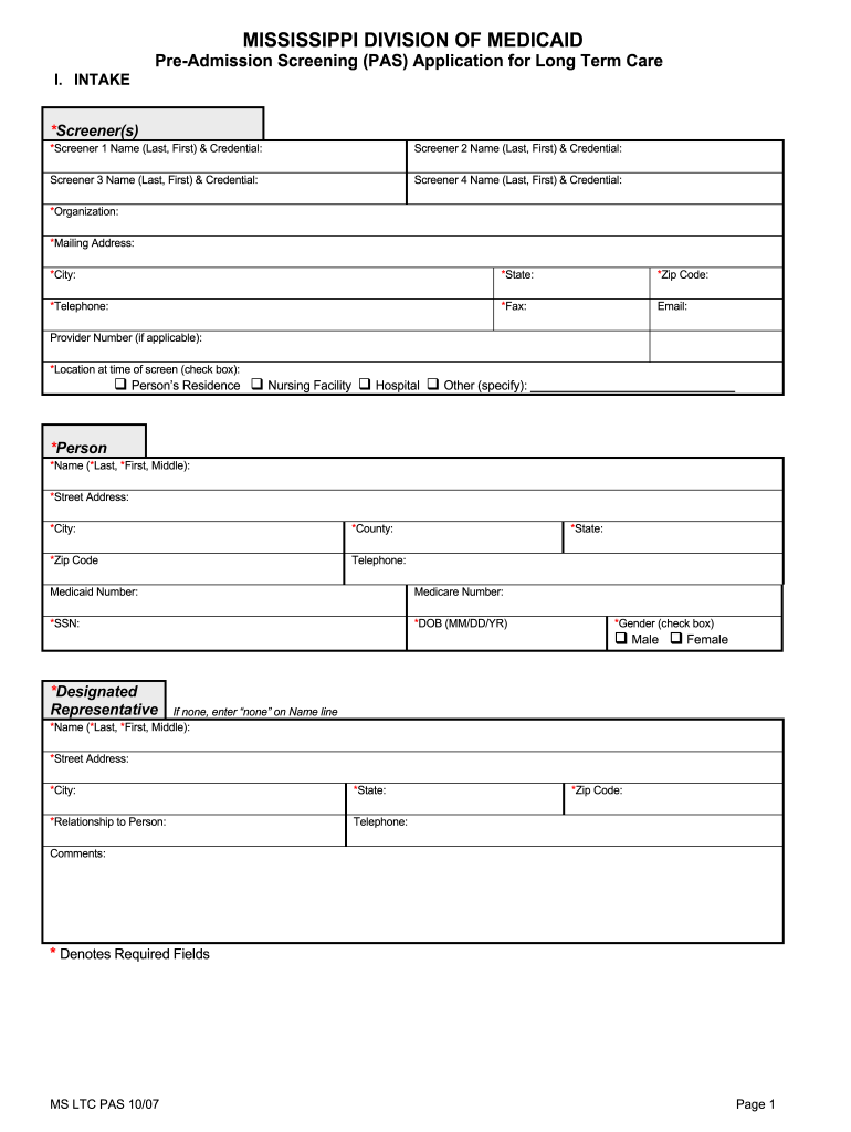  Mississippi Pre Admission Screening Form 2007-2024