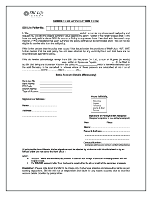 Sbi Life Insurance Surrender Form in Hindi