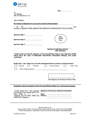 Sbi Specimen Signature Form