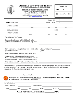 Umatilla County Burn Day  Form