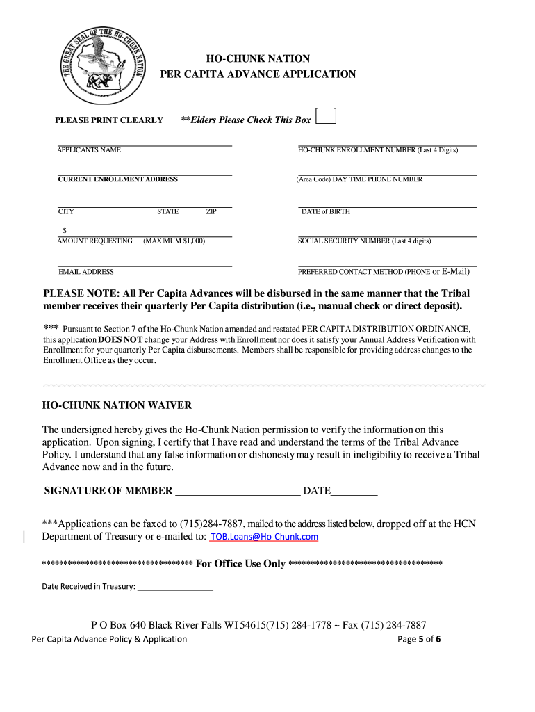 Ho Chunk Nation Per Cap Loan  Form