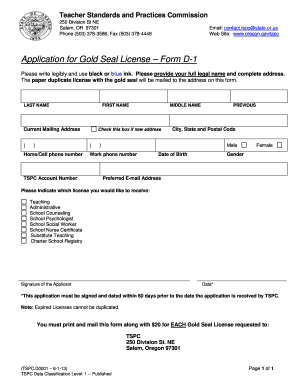 Application for Gold Seal License D 1 Form Oregon Gov Oregon
