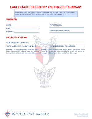 Eagle Scout Biography and Project Summary Report Scouting Scouting  Form