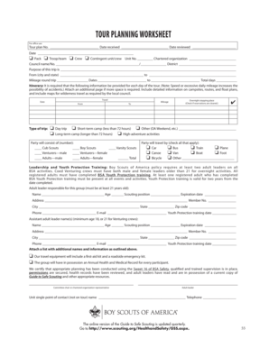 Boy Scout Trip Planning Worksheet  Form
