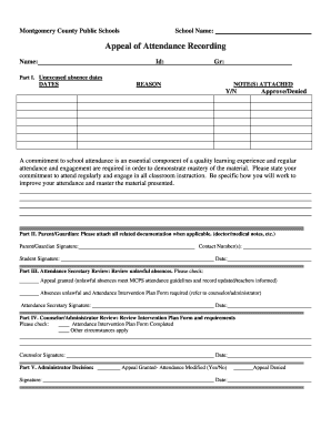 Appeal of Attendance Recording  Form