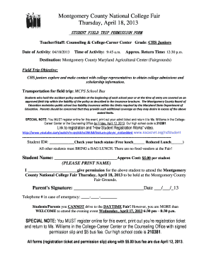Montgomery Public Schools Field Trip Permission Form