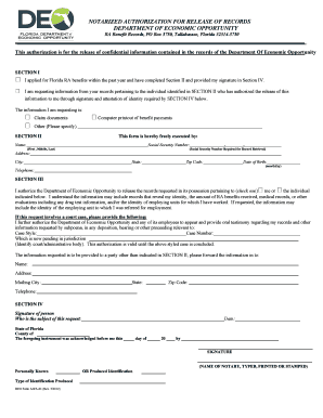 Notarized Authorization for Release of Records from the Department of Economic Opportunity  Form