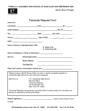 Transcript Request Form LaGuardiaHS Org Laguardiahs