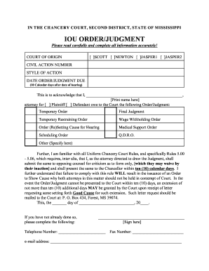 IOU ORDERJUDGMENT 2nd Chancery Court 2ndchancerycourtdistrictms  Form