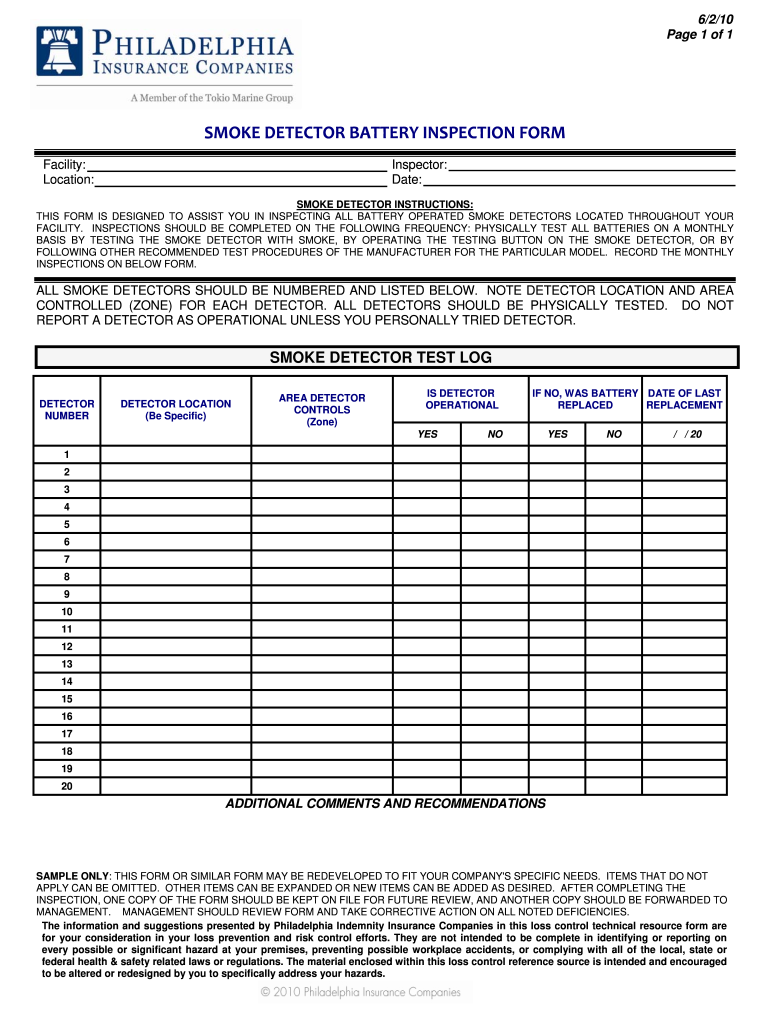Smoke Detector Checklist PDF  Form