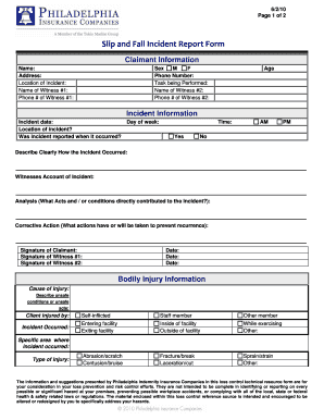 Slip and Fall Incident Report  Form