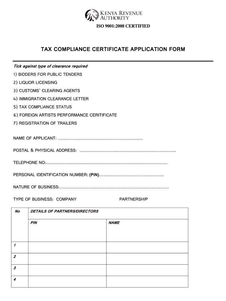 Kra Clearance Certificate  Form
