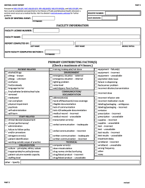 Sentinel Event Reporting Form