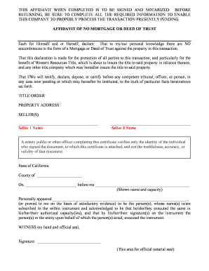 Affidavit of No Mortgage or Deed of Trust  Form