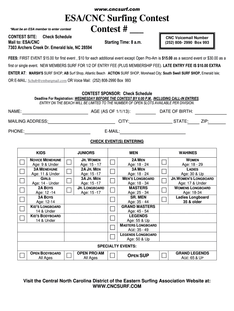 Contest Registration Form Central North Carolina Eastern Surfing Cnc Surfesa