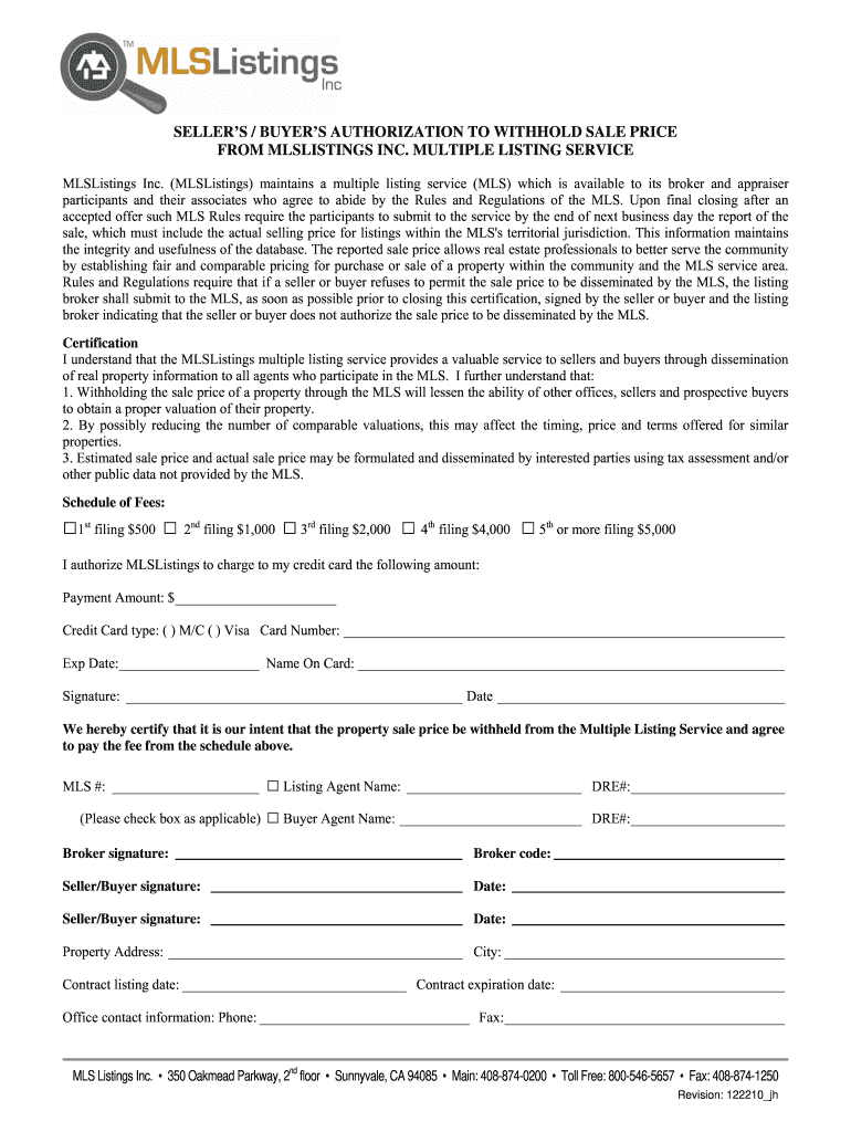  Authorization to Withhold Sale Price Form DOC 2010-2024