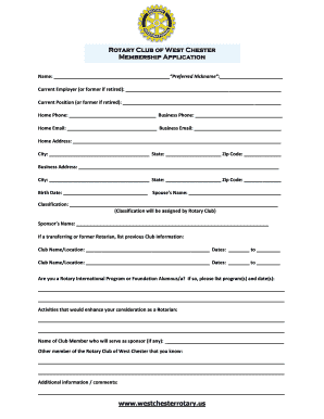 Rotary Membership Application PDF  Form