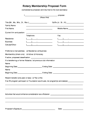Fill Rotary Member Form Online