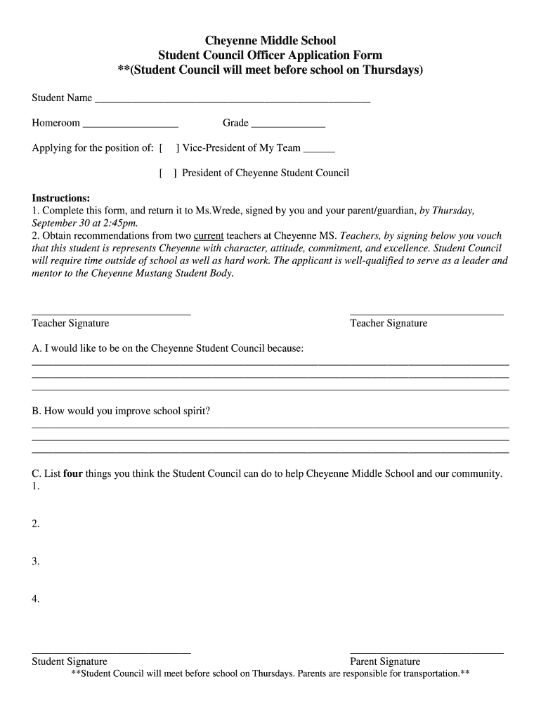 Hisd Student Council Application  Form