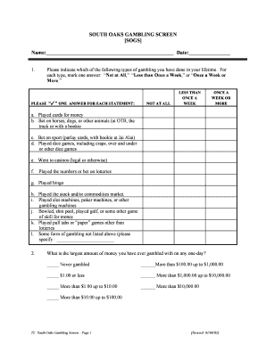 South Oaks Gambling Screen Online  Form