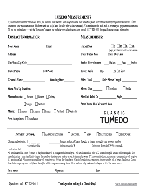 Tuxedo Measurement Form PDF