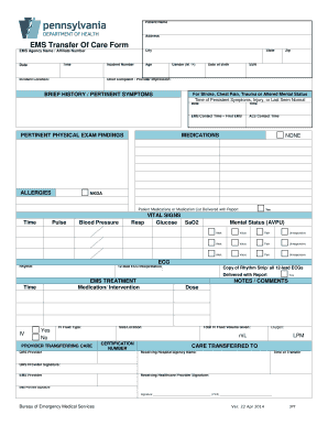 Ems Transfer of Care Form