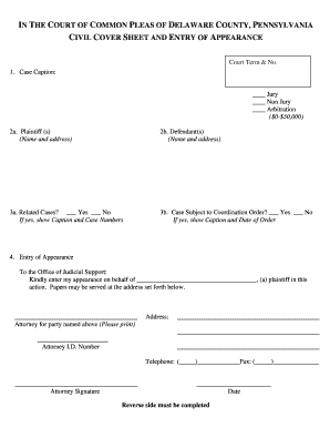 Delaware County Civil Cover Sheet  Form