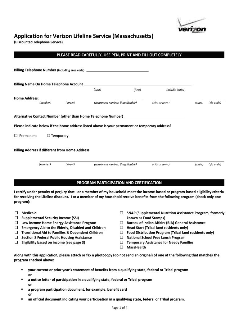 Verizon Lifeline Application  Form