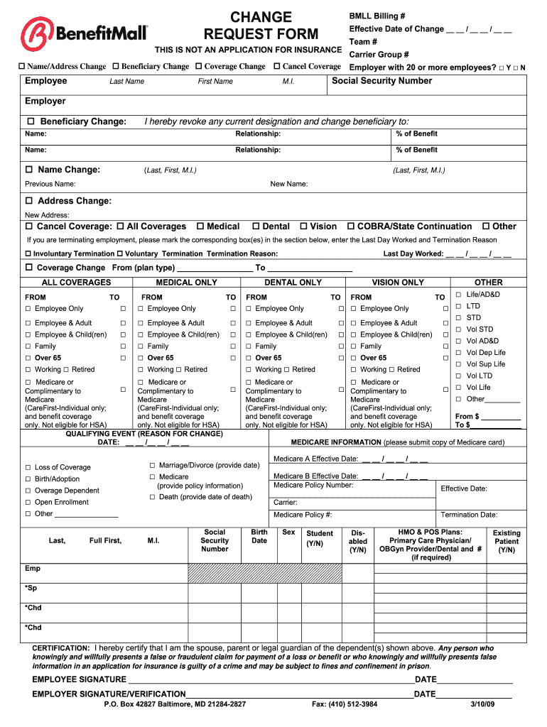 BenefitMall Change Request Form  Innovative Benefit Solutions