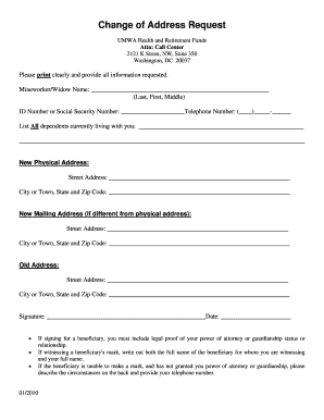 Change of Address Request UMWA Health and Retirement Funds Umwafunds  Form