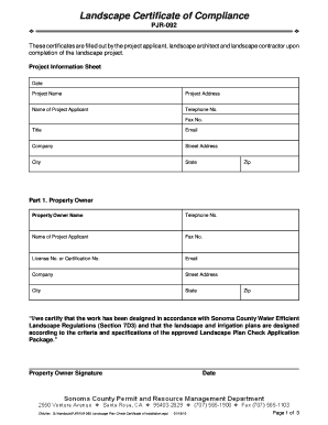  Landscape Certificate of Compliance Sonoma County Sonoma County 2010