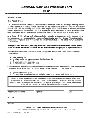 CNI 037 SmokeCO Alarm Self Verification Form Sonoma County Sonoma County 2013